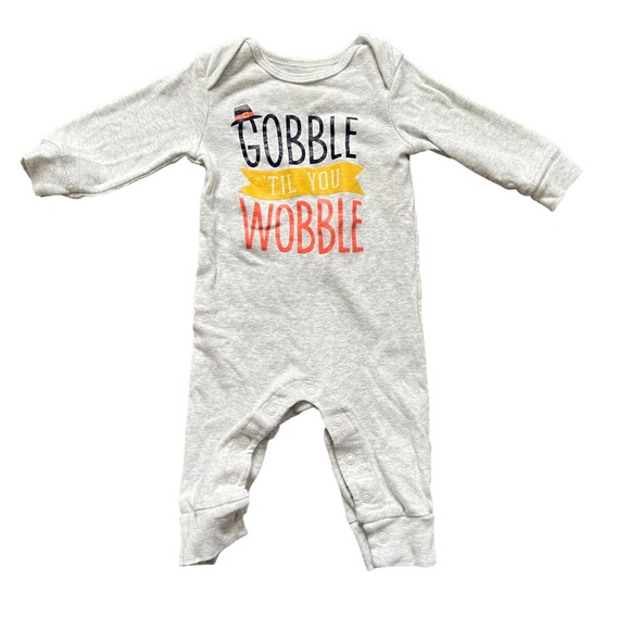 Carter's Thanksgiving Gobble Til You Wobble Jumpsuit, Size 3 Months, Light Gray - Picture 1 of 3